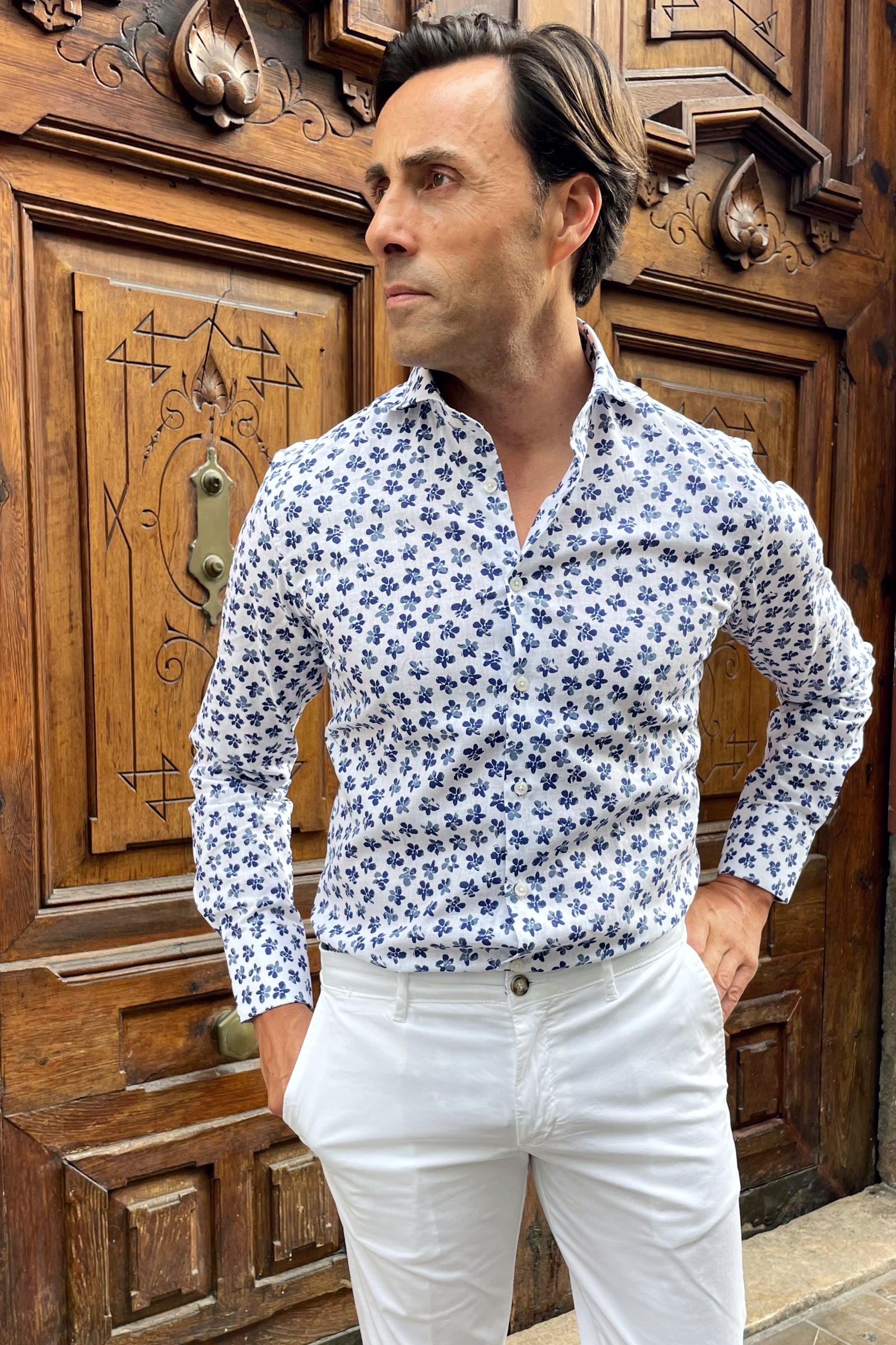 Camisa de lino floral para hombre UOMOMANIA