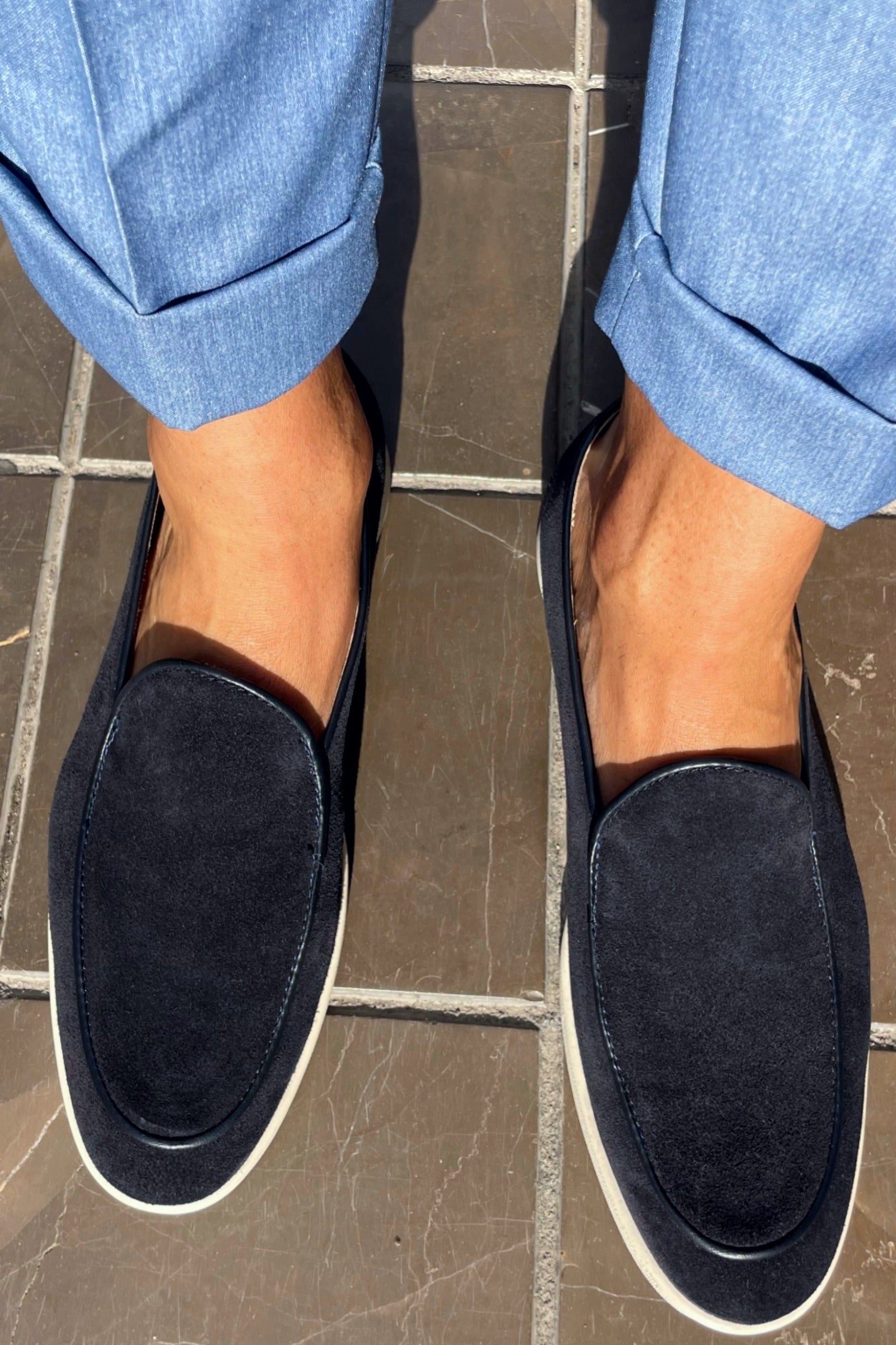 Mocasines de hombre azul marino. Made in Italy