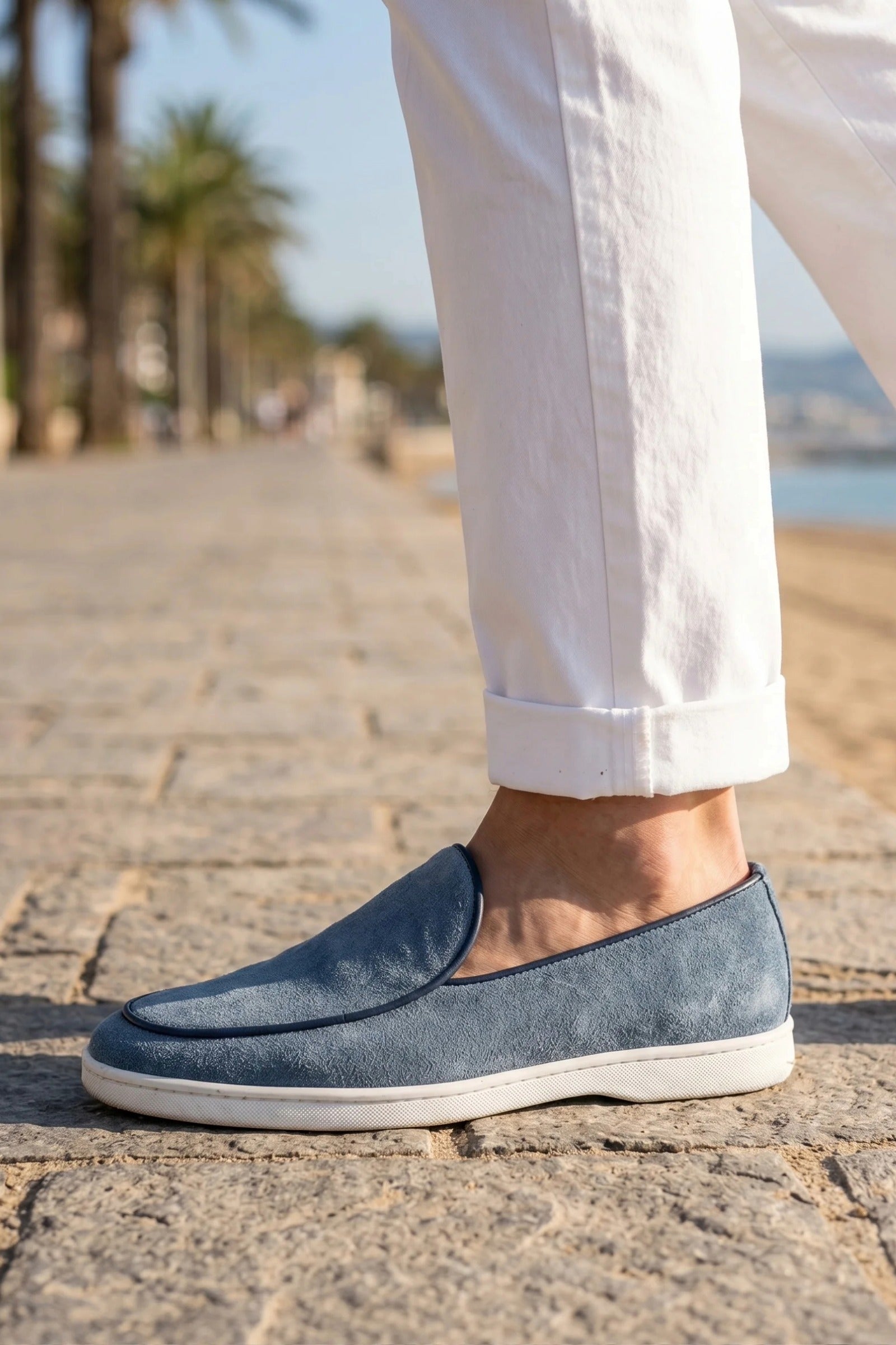 Mocasines de hombre sin cordones color azul denim