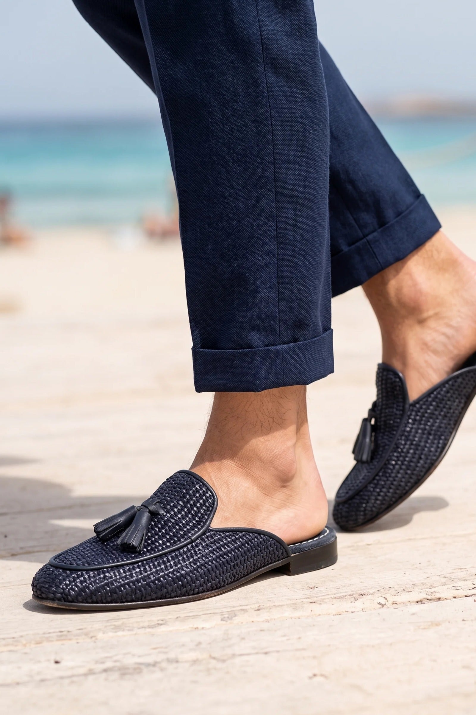 Mocasines mules hombre de rafia