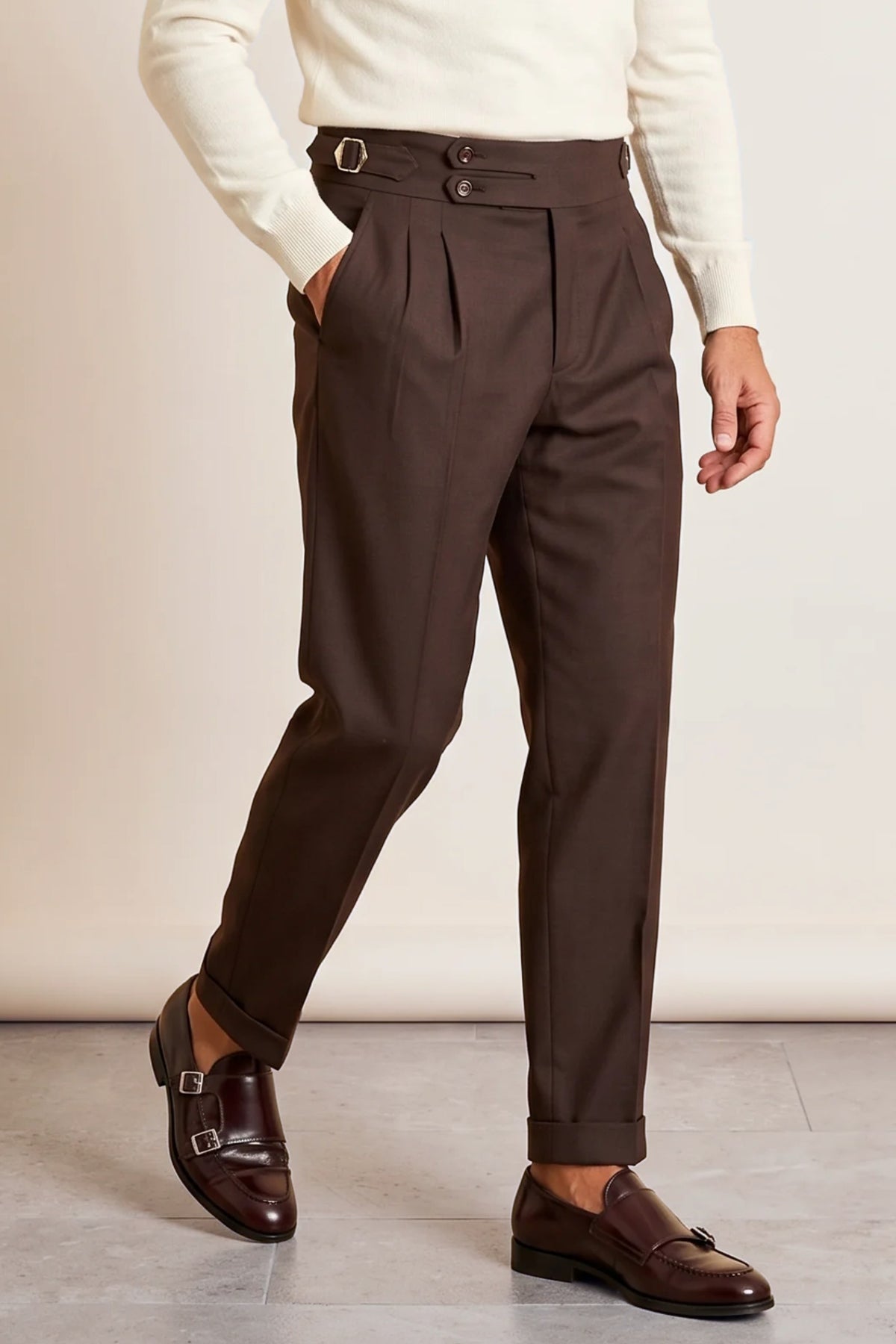 Pantalón gurkha marrón cierre a forchetta