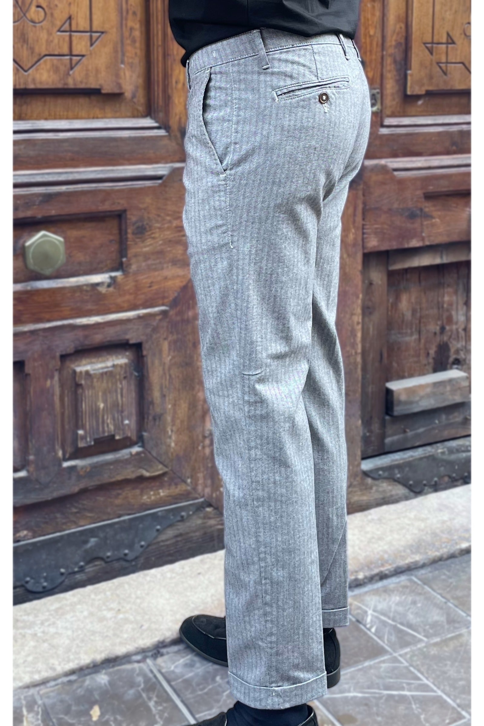 Pantalón gris de espiga para hombre Spigato, estilo italiano de vestir y casual elegante