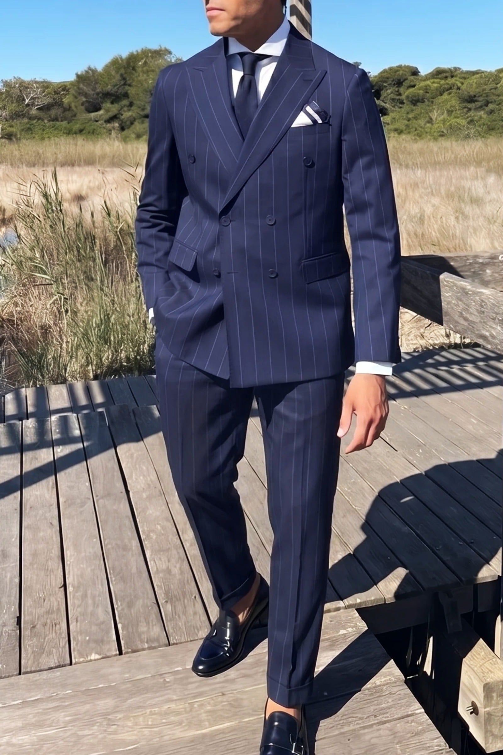 Traje cruzado rayas Agnelli