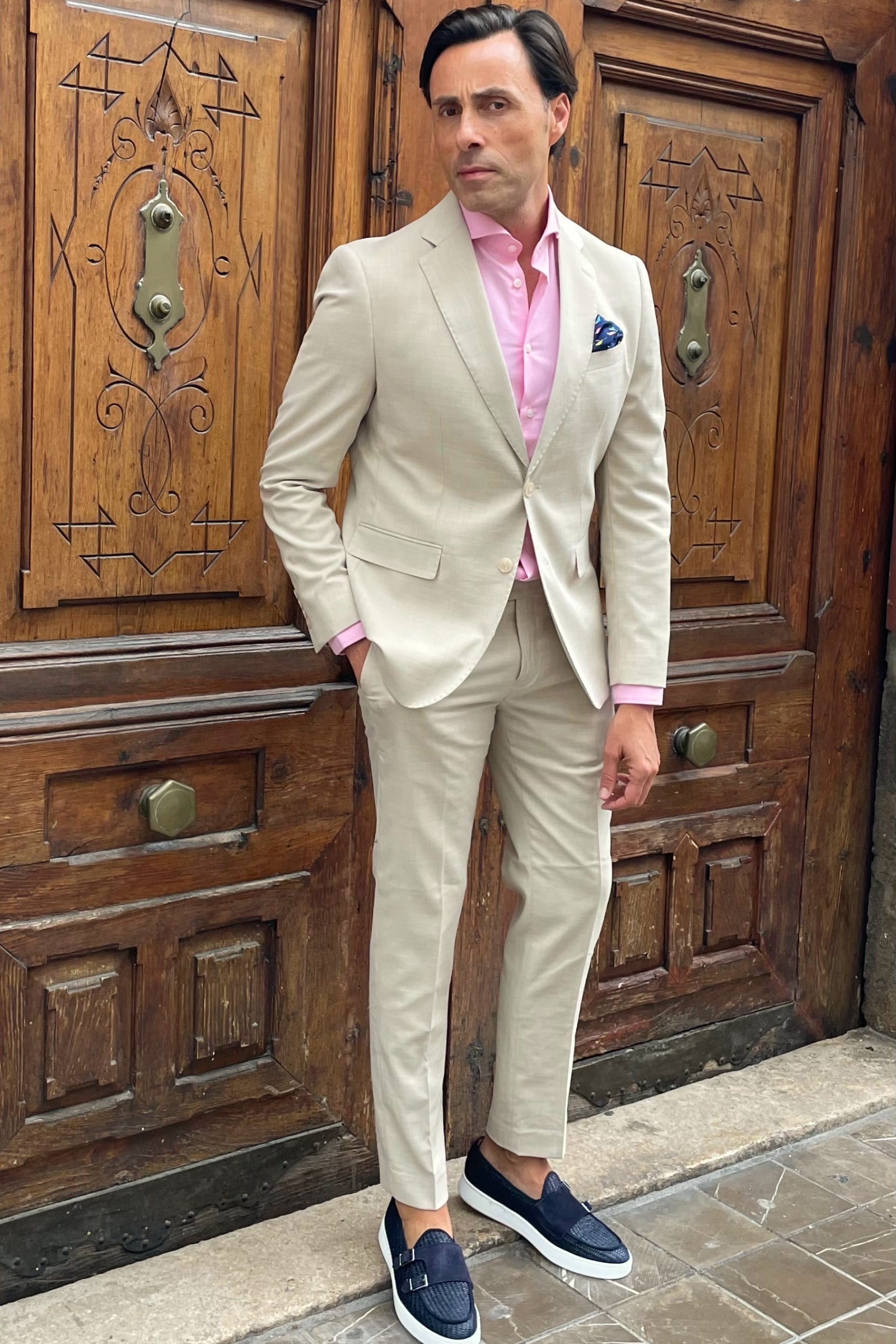 Traje Pantalones Italianos Hombre Traje Beige Para Hombre Duna UOMOMANIA, image size:1600x2400