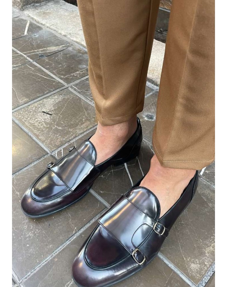 Zapatos doble hebilla Napoli Burdeos