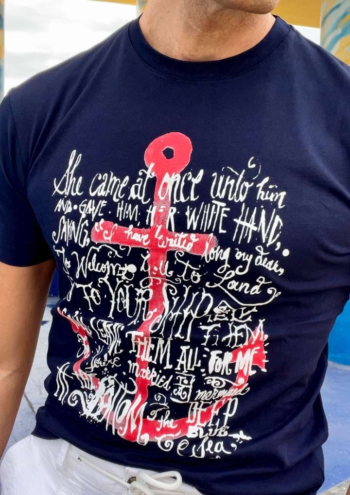 Camiseta azul marino estampada de hombre "Ancora"
