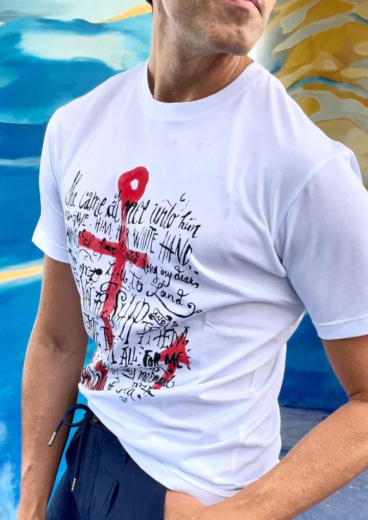 Camiseta blanca estampada de hombre "Ancora"