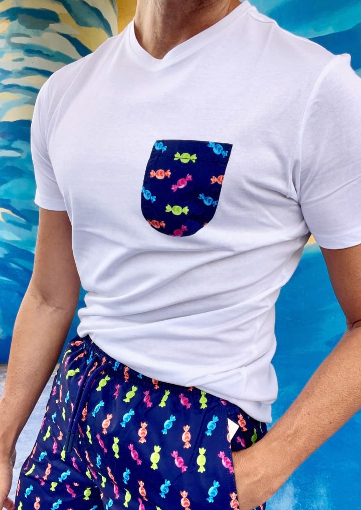Camiseta blanca de playa para hombre "Caramelle"