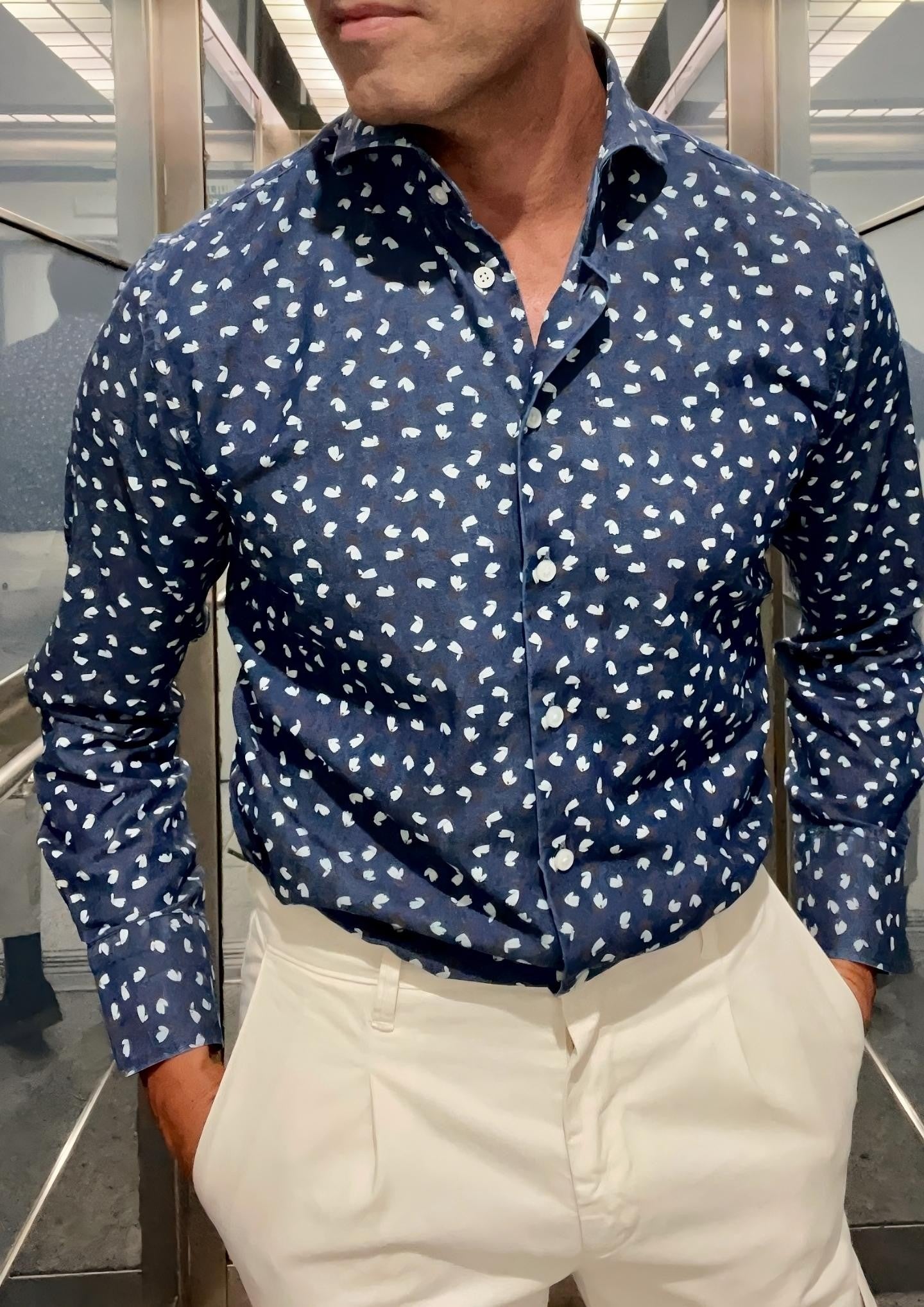 Camisa cuello italiano Denim Marcello