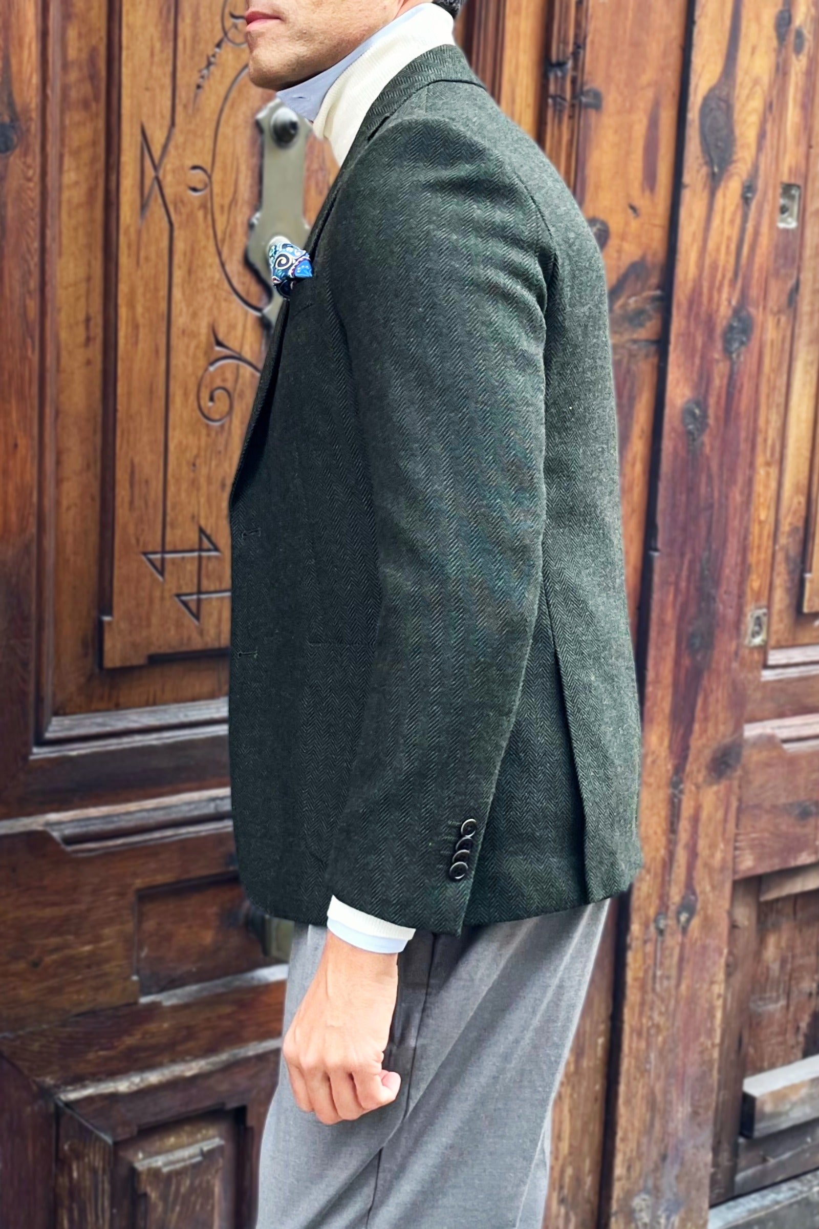 Vista lateral americana verde de espiga para hombre Bosco Pisa 