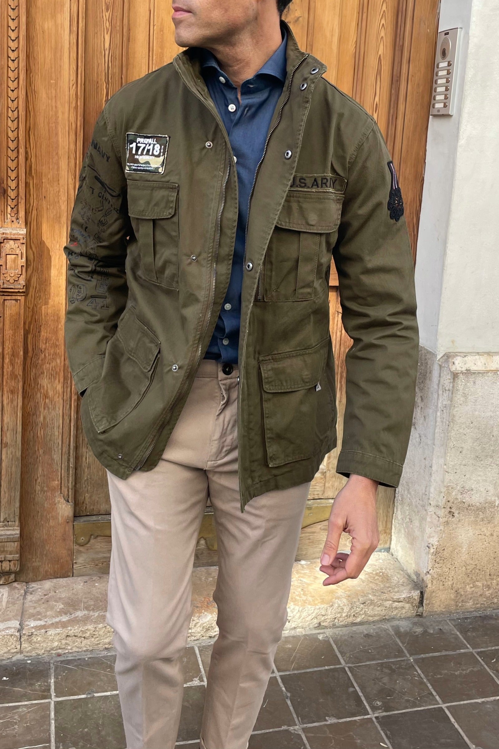 Chaqueta verde militar para hombre estilo italiano