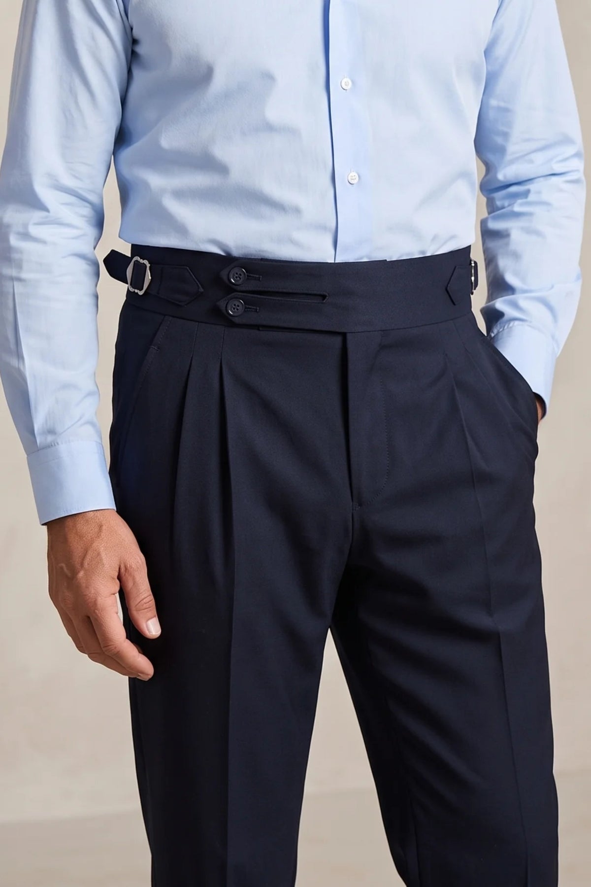 Pantalón gurkha italiano azul marino cierre a forchetta