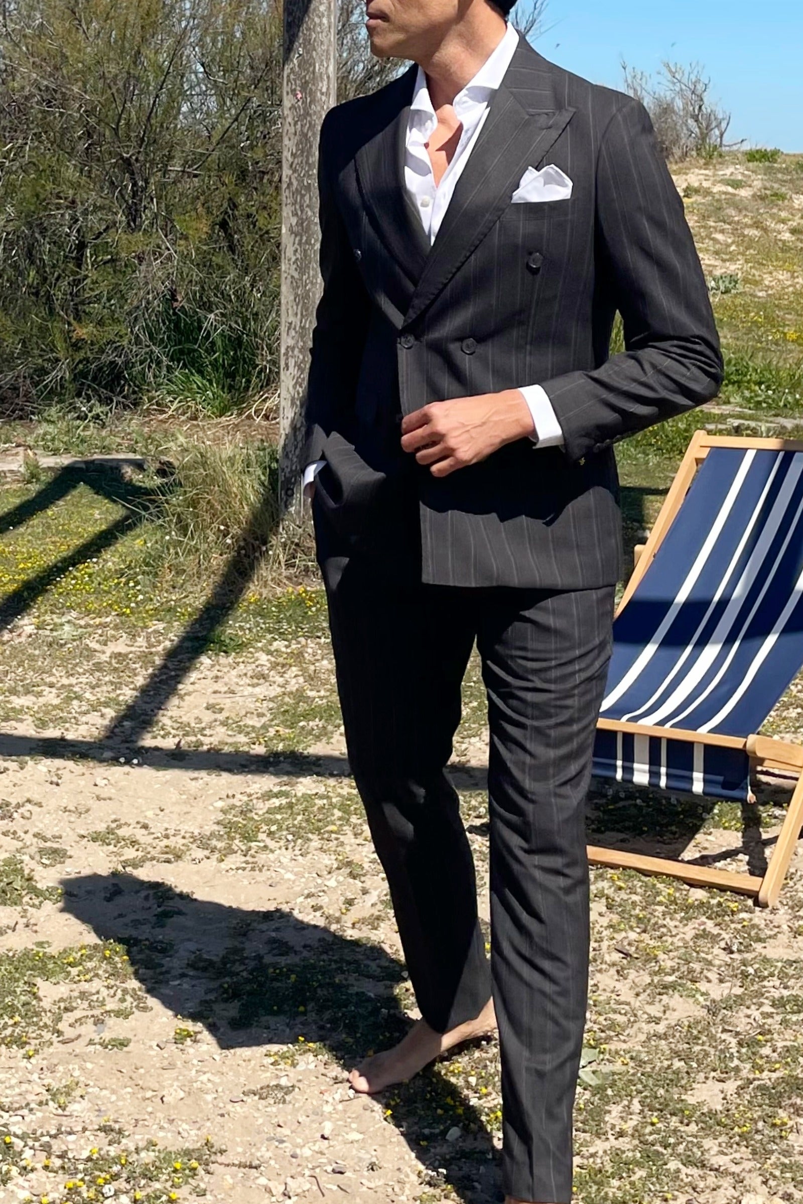 Traje cruzado rayas Agnelli