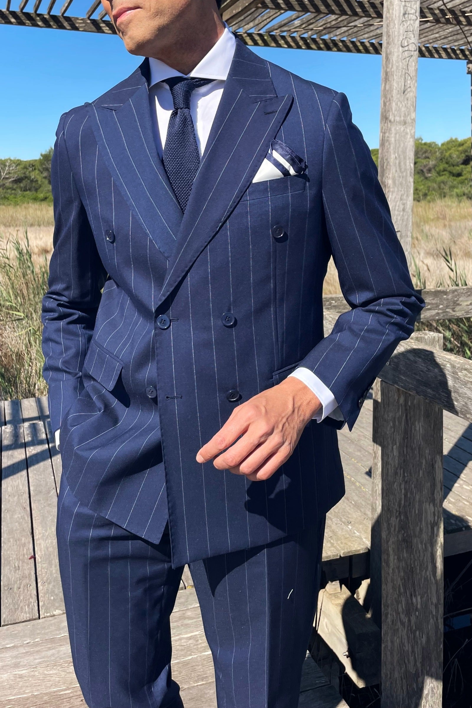 Traje cruzado rayas Agnelli