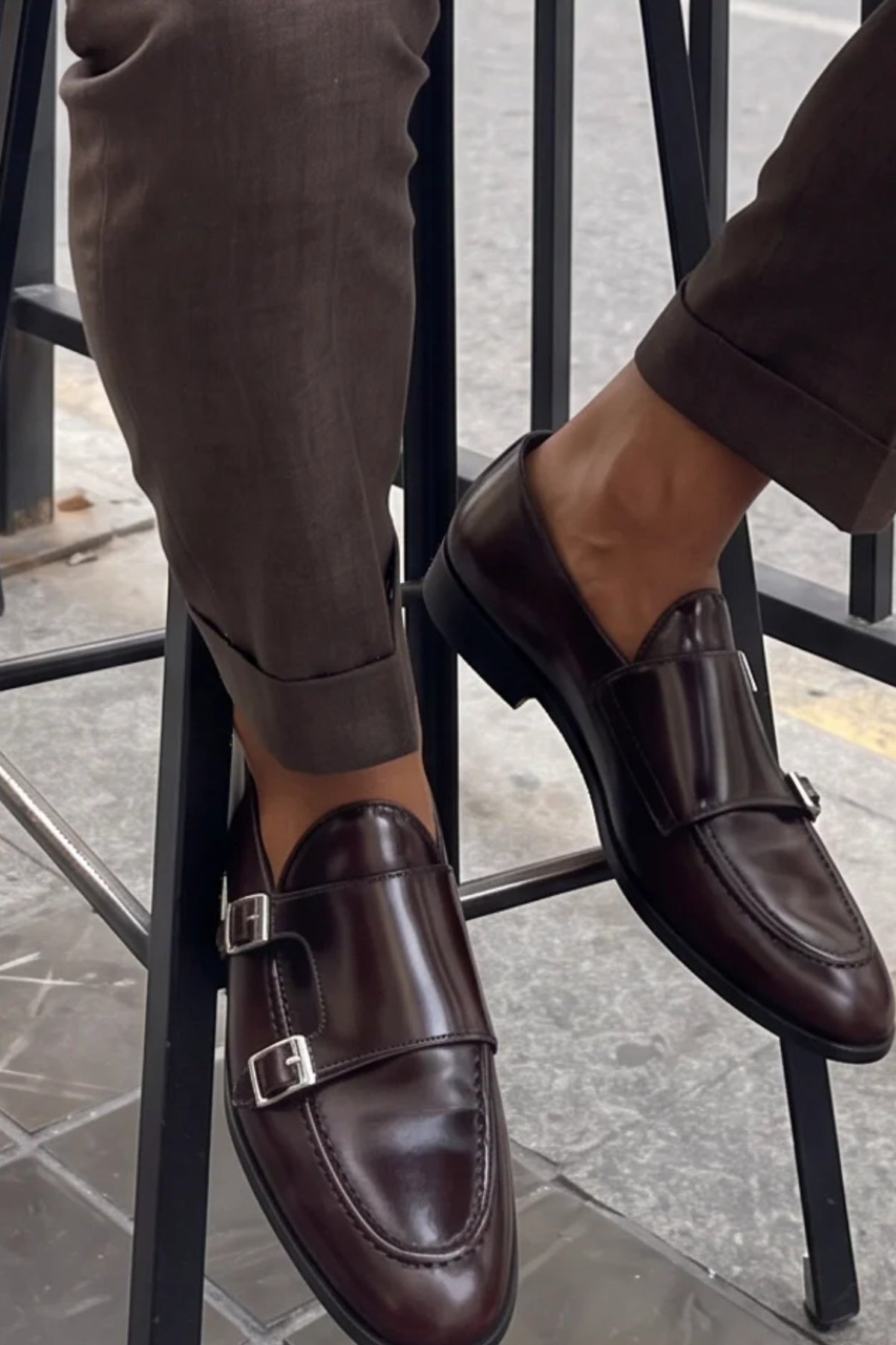 Zapatos doble hebilla burdeos hombre. Made in Italy